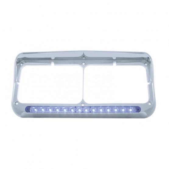 14 LED Rectangular Dual Headlight Bezel w/ Visor Blue LED/Clear Lens Texas Chrome Shop