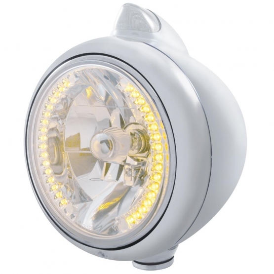 Chrome "GUIDE" Peterbilt Headlight 34 LED Crystal Halogen Bulb w